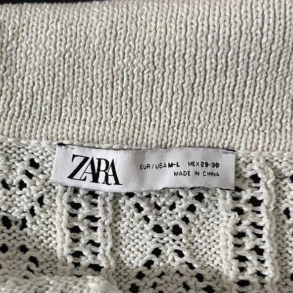 Zara Women’s Open Knit Pullover M/L White Long Sleeve Beach Layering Bohemian - Picture 9 of 10